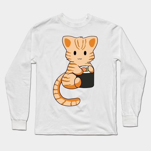 Orange Tabby Cat with Sushi Roll Long Sleeve T-Shirt by BiscuitSnack